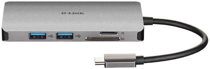 D-Link DUB-M810 Hub USB-C 8 en 1 con HDMI 4K, Ethernet y Lector de Tarjetas, Gris/Plata
